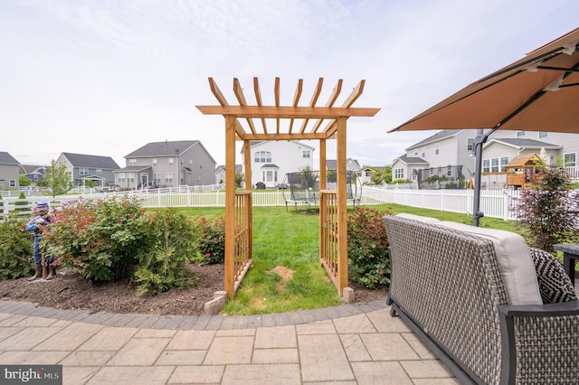 109 Manila Pl, Stephenson, VA 22656 - view of patio / terrace featuring a trampoline, a residential view, and a pergola
