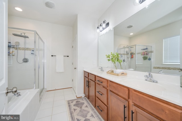 109 Manila Pl, Stephenson, VA 22656 - full bathroom featuring a stall shower, tile patterned flooring, double vanity, a relaxing tiled tub, and recessed lighting