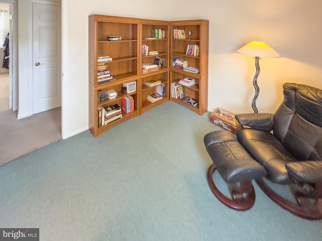 sitting room with carpet floors