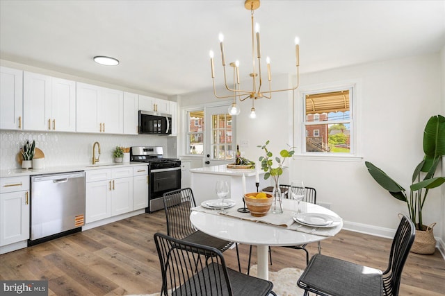 kitchen with light countertops, stainless steel appliances, plenty of natural light, and a sink
