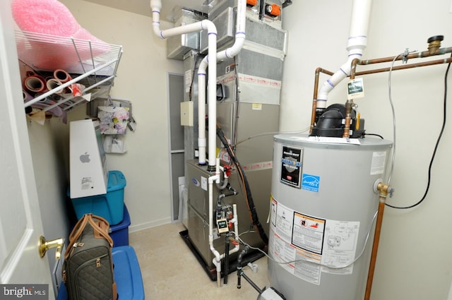 utilities with heating unit and gas water heater