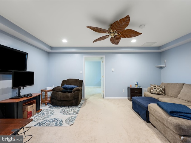 628 Allegheny Cir, Woodstock, VA 22664 - carpeted living room featuring ceiling fan, recessed lighting, and baseboards