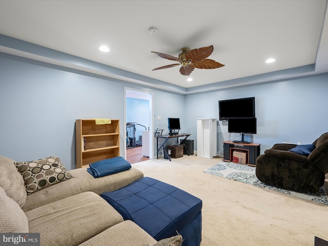 628 Allegheny Cir, Woodstock, VA 22664 - living room with carpet floors, a ceiling fan, and recessed lighting