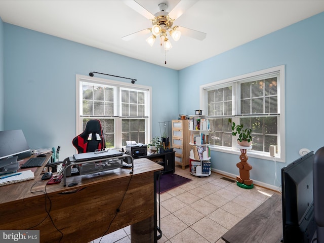 628 Allegheny Cir, Woodstock, VA 22664 - home office featuring light tile patterned floors and ceiling fan