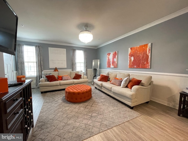 14503 Hunts Farm Rd, Brandywine, MD 20613 - living room featuring ornamental molding and wood finished floors