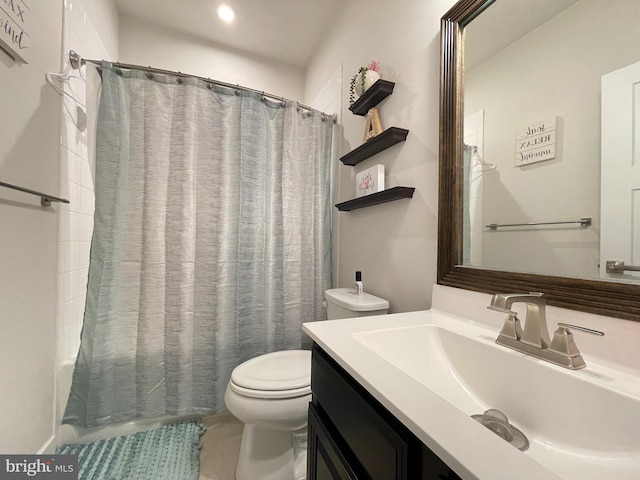14503 Hunts Farm Rd, Brandywine, MD 20613 - bathroom featuring vanity, shower / bath combo, tile patterned flooring, and recessed lighting