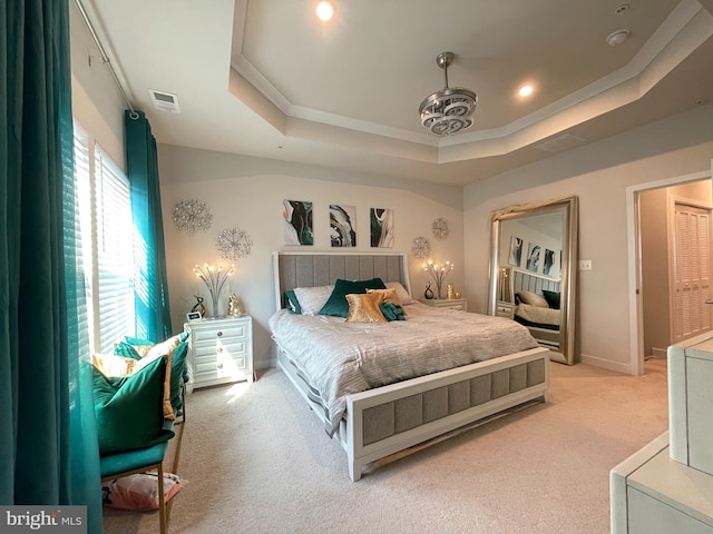 14503 Hunts Farm Rd, Brandywine, MD 20613 - bedroom with light colored carpet, a raised ceiling, and recessed lighting