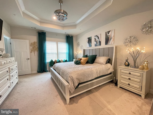 14503 Hunts Farm Rd, Brandywine, MD 20613 - bedroom featuring a tray ceiling, light carpet, and ornamental molding