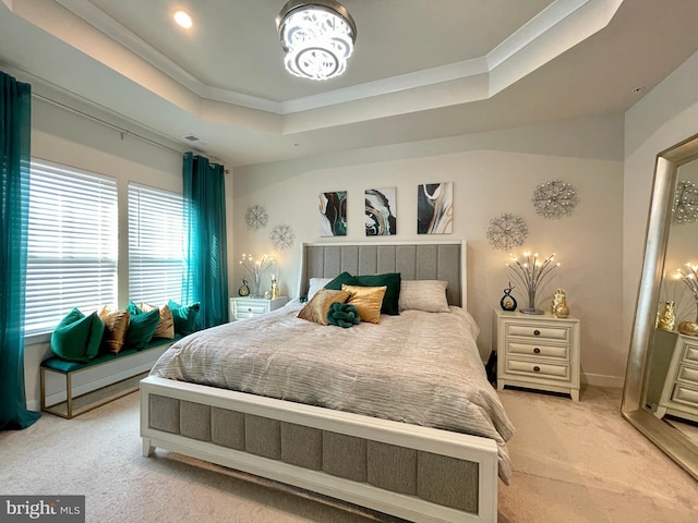 14503 Hunts Farm Rd, Brandywine, MD 20613 - carpeted bedroom featuring ornamental molding and a tray ceiling