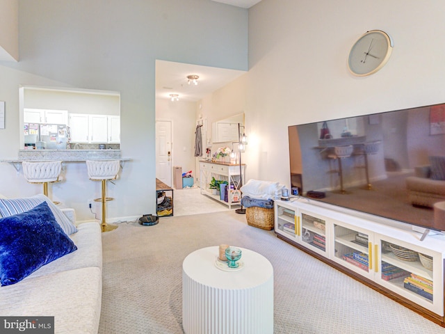 1720 Lake Shore Crest Dr Unit 35, Reston, VA 20190 - carpeted living area featuring a towering ceiling