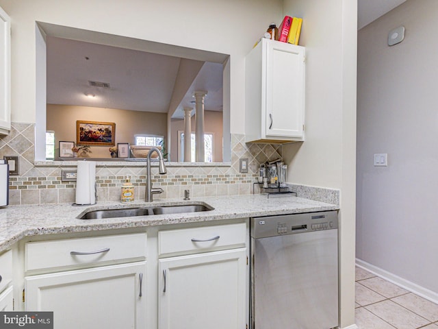 1720 Lake Shore Crest Dr Unit 35, Reston, VA 20190 - kitchen with a sink, tasteful backsplash, visible vents, dishwasher, and light tile patterned floors