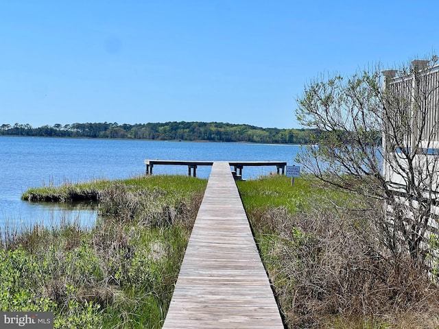 view of dock featuring a water view