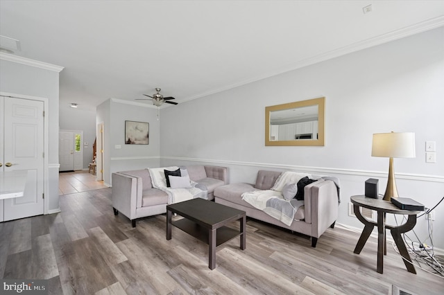 327 Amy Way, Riverton, NJ 08077 - living room with crown molding, wood finished floors, ceiling fan, and baseboards