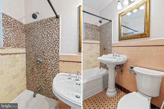 541 Madison Ave, York, PA 17404 - full bathroom with shower / bathtub combination, toilet, and tile walls