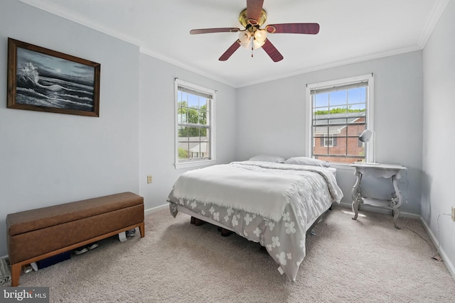 6618 Boulevard Vw Unit C1, Alexandria, VA 22307 - bedroom featuring multiple windows, carpet floors, ornamental molding, and a ceiling fan