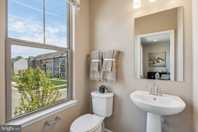 bathroom featuring toilet, plenty of natural light, and a sink