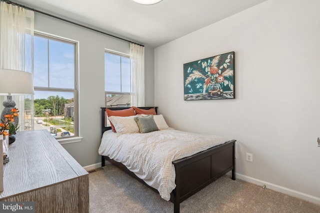 bedroom with baseboards and carpet