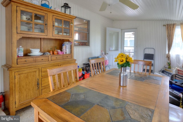 dining room featuring a ceiling fan and a wealth of natural light
