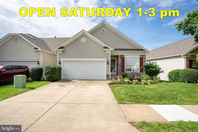 29 Norwood Ln, Fredericksburg, VA 22406 - view of property featuring concrete driveway, an attached garage, and a front lawn