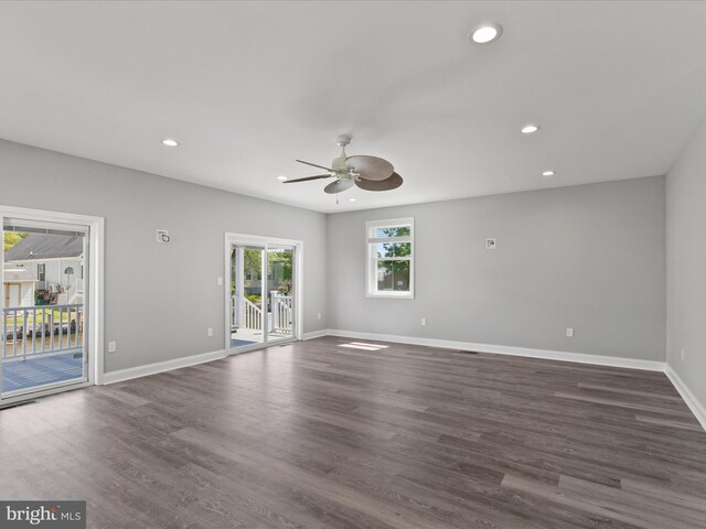 36986 Blue Teal Rd, Selbyville, DE 19975 - unfurnished room featuring baseboards, a ceiling fan, recessed lighting, and dark wood-type flooring