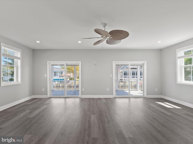 36986 Blue Teal Rd, Selbyville, DE 19975 - unfurnished living room featuring recessed lighting, dark wood-type flooring, and ceiling fan