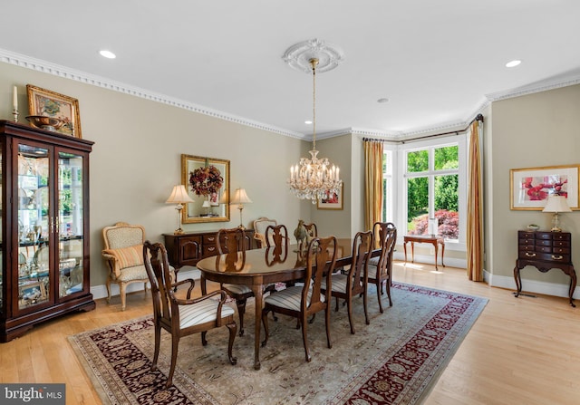 285 Eagle Hill Rd, Pasadena, MD 21122 - dining space featuring crown molding, baseboards, recessed lighting, a chandelier, and light wood finished floors