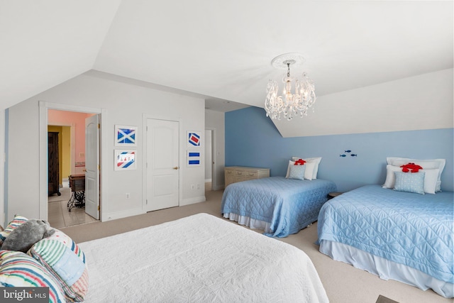 285 Eagle Hill Rd, Pasadena, MD 21122 - bedroom featuring an inviting chandelier, light carpet, and lofted ceiling