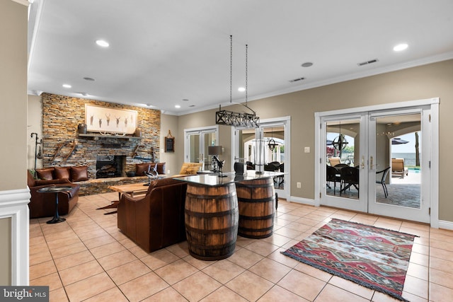 285 Eagle Hill Rd, Pasadena, MD 21122 - kitchen with french doors, recessed lighting, crown molding, and visible vents
