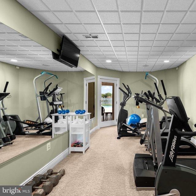 285 Eagle Hill Rd, Pasadena, MD 21122 - exercise area with visible vents, carpet flooring, and baseboards