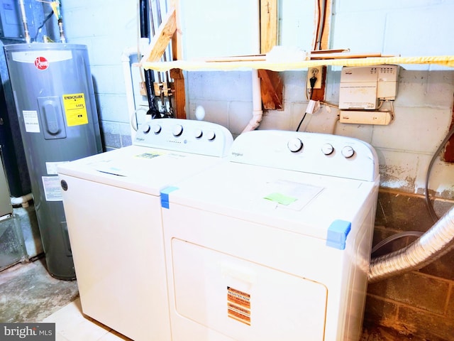 18478 Stone Holw, Germantown, MD 20874 - washroom featuring water heater, independent washer and dryer, concrete block wall, and laundry area