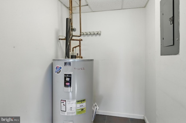 utility room with water heater and electric panel