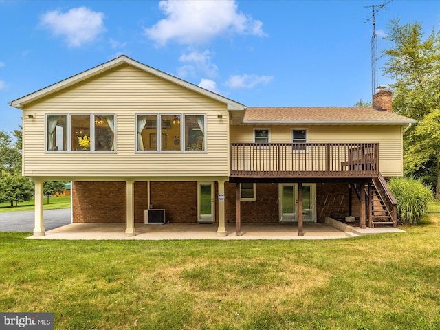 11615 Taneytown Pike, Emmitsburg, MD 21727 - rear view of house with central air condition unit, a patio area, a wooden deck, and a yard