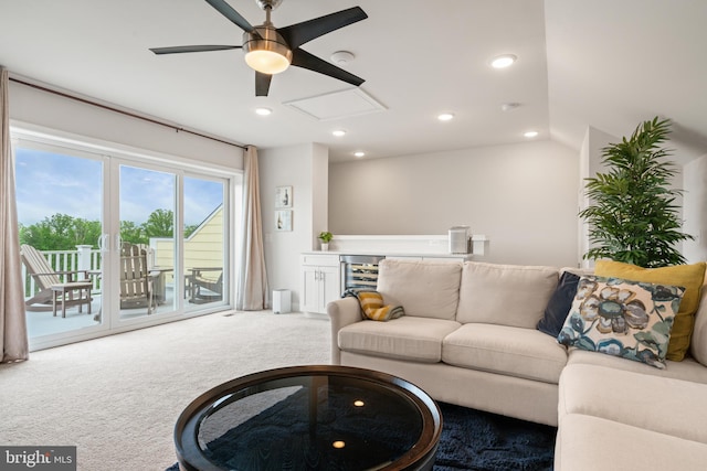 17181 Branched Oak Rd, Dumfries, VA 22026 - living room featuring carpet flooring, a ceiling fan, and recessed lighting