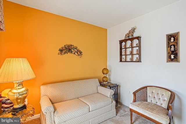 living area featuring baseboards and carpet