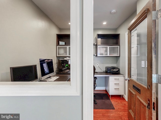 office space featuring wood finished floors and recessed lighting
