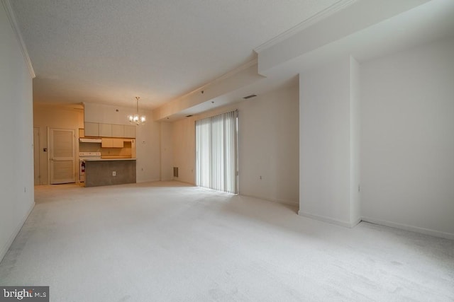 1211 S Eads St S Unit 401, Arlington, VA 22202 - unfurnished living room featuring a chandelier, light carpet, ornamental molding, and baseboards