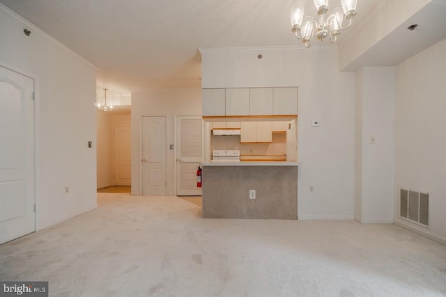 1211 S Eads St S Unit 401, Arlington, VA 22202 - unfurnished living room featuring a chandelier, light colored carpet, crown molding, and baseboards
