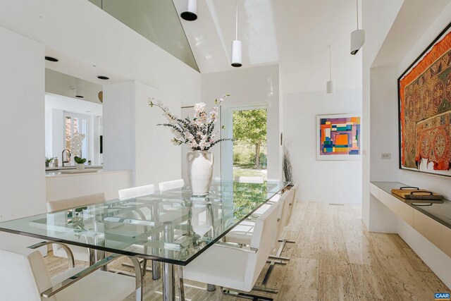 dining area featuring vaulted ceiling