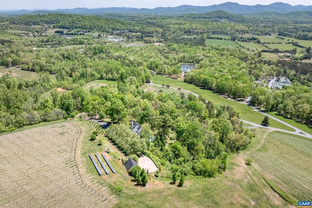 aerial view featuring a mountain view and a rural view