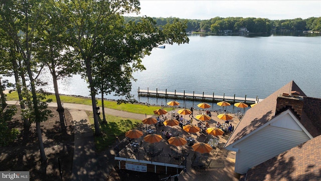 view of water feature with a boat dock