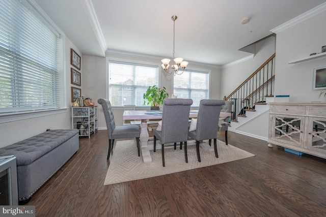 300 Rock Run Cir, Broomall, PA 19008 - dining room with wood finished floors, stairway, baseboards, an inviting chandelier, and ornamental molding