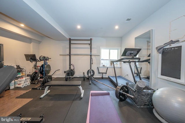 300 Rock Run Cir, Broomall, PA 19008 - exercise room featuring visible vents, recessed lighting, and baseboards