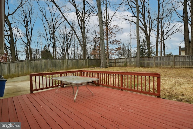 wooden deck featuring a fenced backyard