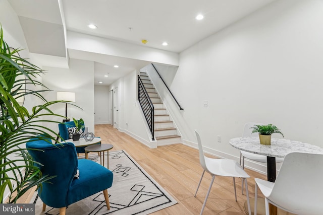 1104 N Bodine St, Philadelphia, PA 19123 - interior space featuring recessed lighting, baseboards, stairway, and light wood-type flooring
