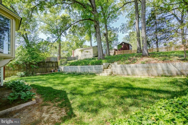 view of yard with a fenced backyard