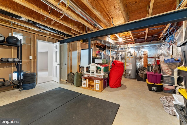 unfinished basement with gas water heater