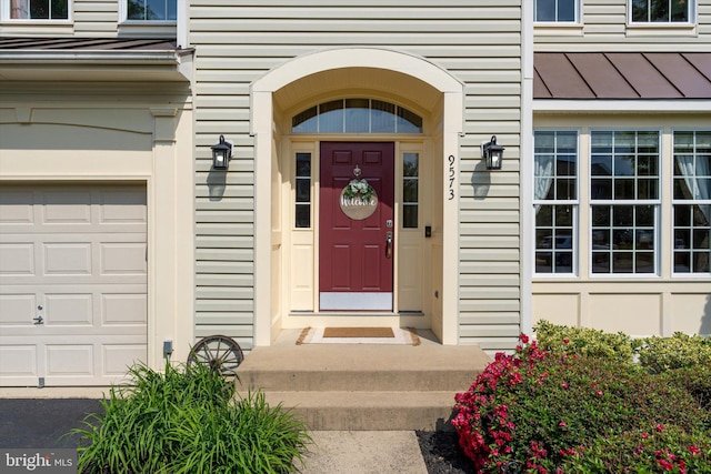 entrance to property with a standing seam roof and metal roof