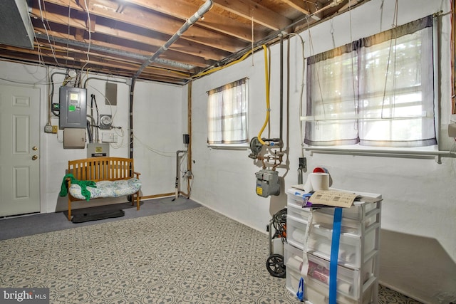 below grade area with electric panel