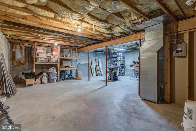 unfinished below grade area with electric panel