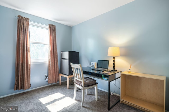 office featuring baseboards and carpet flooring